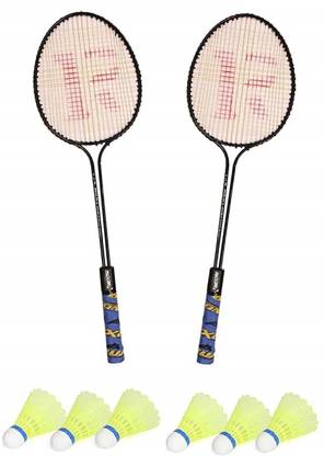 SPO Zone Badminton Set Of 2 Piece Racquet with 6 Piece Plastic Shuttlecocks Badminton Badminton Kit