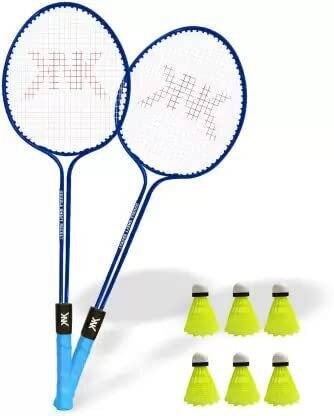 KNK Double Shaft Single Colour Set Of 2 Racket With 6 Piece Plastic Shuttle Badminton Kit