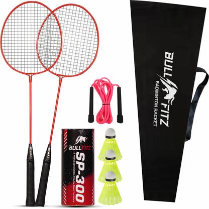 BULL FITZ Single Shaft Badminton Kit Of 2 With 3 Pc Nylon Shuttlecock , 1 skip rope Badminton Kit