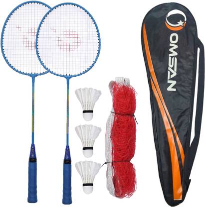OMSAN Aluminium Badminton Racquets Cover (Set of 2) 3 Plastic Shuttles and Net Badminton Kit