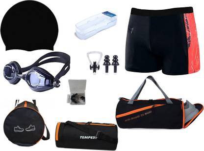 Tempest Men Swimming Costume | Shorts | Trunk, Goggles, Cap, Earplug, Nose clip, Gym Bag Swimming Kit