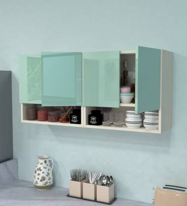 SPECIALITY PANELS 4 Door Mirror glossy triple layer UV resistant handless shutter, Organizer Shelf Engineered Wood Crockery Cabinet