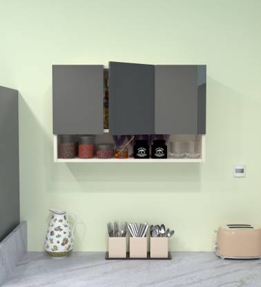 SPECIALITY PANELS 3 Door Mirror glossy triple layer UV resistant handless shutter, Organizer Shelf Engineered Wood Crockery Cabinet
