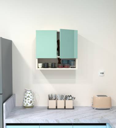 SPECIALITY PANELS 2 Door Mirror glossy triple layer UV resistant handless shutter, Organizer Shelf Engineered Wood Crockery Cabinet