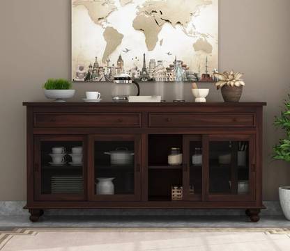 Krishna Wood Decor Solid Sheesham Wood Kitchen Cabinet With Multiple Shelves For Kitchen/ Storage | Solid Wood Kitchen Cabinet