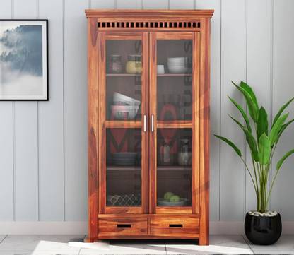 Krishna Wood Decor Solid Sheesham Wood Kitchen Cabinet With Multiple Shelves For Kitchen/ Storage | Solid Wood Kitchen Cabinet