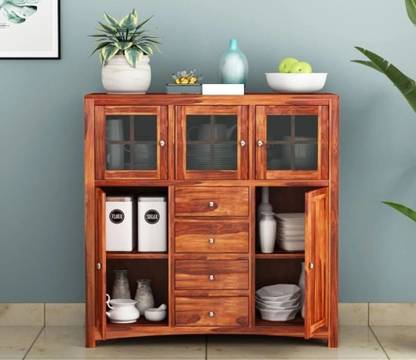 Krishna Wood Decor Solid Sheesham Wood Kitchen Cabinet With Multiple Shelves For Kitchen/ Storage | Solid Wood Kitchen Cabinet