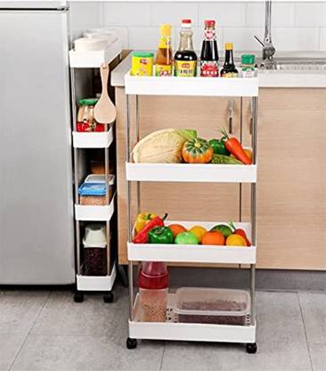 Flipkart Perfect Homes Studio 4-layer Tier Rolling Cart Utility Storage Organizer. Plastic Kitchen Cabinet
