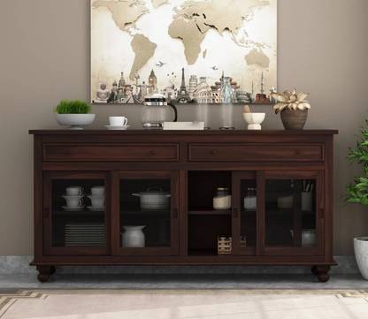 Krishna Wood Decor Solid Sheesham Wood Kitchen Cabinet With Multiple Shelves For Kitchen/ Storage | Solid Wood Kitchen Cabinet