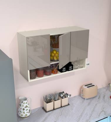 SPECIALITY PANELS 3 Door Mirror glossy triple layer UV resistant handless shutter, Organizer Shelf Engineered Wood Kitchen Cabinet