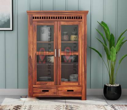 Krishna Wood Decor Solid Sheesham Wood Kitchen Cabinet With Multiple Shelves For Kitchen/ Storage | Solid Wood Kitchen Cabinet