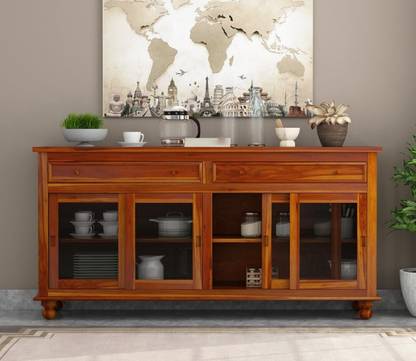 Krishna Wood Decor Solid Sheesham Wood Kitchen Cabinet With Multiple Shelves For Kitchen/ Storage | Solid Wood Kitchen Cabinet