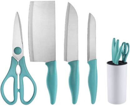 Woodtula German Stainless Steel Knife Block Set Razor-Sharp Kitchen Knife Set(Blue,5 Pcs) Kitchen Tool Set