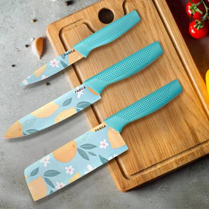Panca 3 Pc Stainless Steel Knife Set High Carbon SS Ultra Sharp Butcher, Meat, Pairing, Vegetable for Kitchen