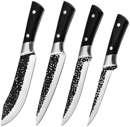 CANTIC 4 Pc Carbon Steel Knife Set High Carbon Clad Steel Butcher Cleaver, Full Tang Kitchen Chef Knives