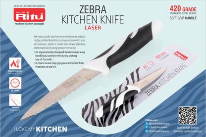Ritu 2 Pc Stainless Steel Knife Zebra Kitchen Knife 8' (Laser), Soft Grip Handle with 420 Grade Stainless Steel