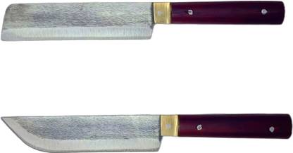 Mayura 2 Pc Iron Knife 2pic Knife Hand Crafts Leaf Iron Traditional Kitchen Knife With Wooden Handle