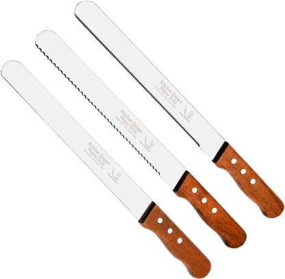 Captoola 3 Pc Stainless Steel Knife Set Bread Knife Slicing Knife Brisket Knife Wavy Edge Bread Knife (Silver, 3 Pcs)