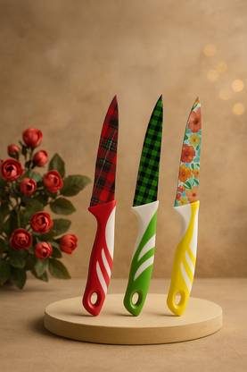 AVMART 3 Pc Stainless Steel Knife Set Floral Print Set of 3