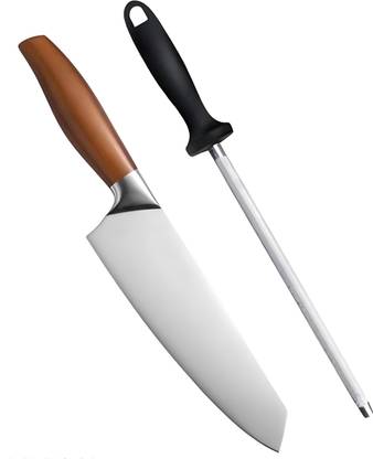 Wizbiz 2 Pc Stainless Steel Knife Chef Chopping Butcher Kitchen Knife With Knife Sharpener Honing Edge Tuning Rod