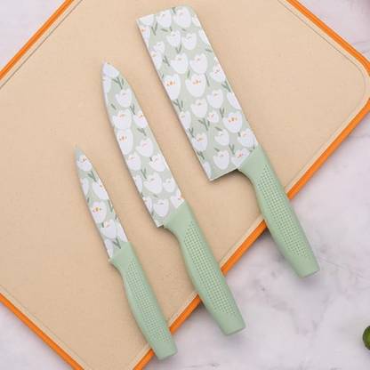 CUZWAVE 3 Pc Stainless Steel Knife Set Professional Kitchen Knife colour Printed Coated chef Knife with NonSlip Handle