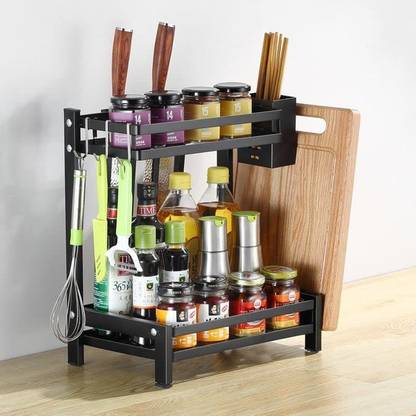 Deoxys Containers Kitchen Rack Steel Spice Rack Organizer, 2 Tier Spice Rack Kitchen Countertop Organizer