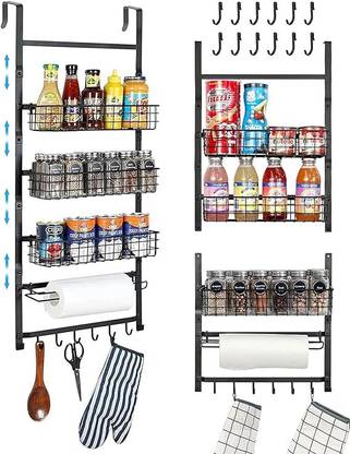 Indian Decor Containers Kitchen Rack Iron 20120 Over The Door Pantry Organizer, 5 Tier Spice Rack with Hooks