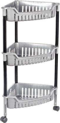 Heart Home Fruits/Vegetables Kitchen Rack Plastic Plastic 3 Tier Triangle Corner Space Saving Storage Organizer Rack Shelf (Grey)