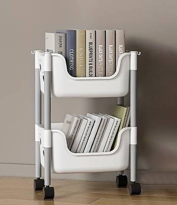 Sasimo Plastic Metal 2 Shelf Book Basket Organiser Multipurpose Metal Open Book Shelf