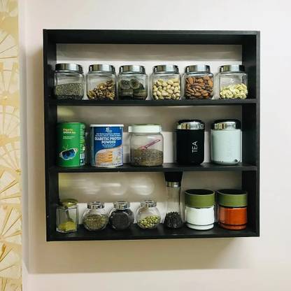 talha enterprises Containers Kitchen Rack Wood Kitchen Wall Shelf Storage Organizer
