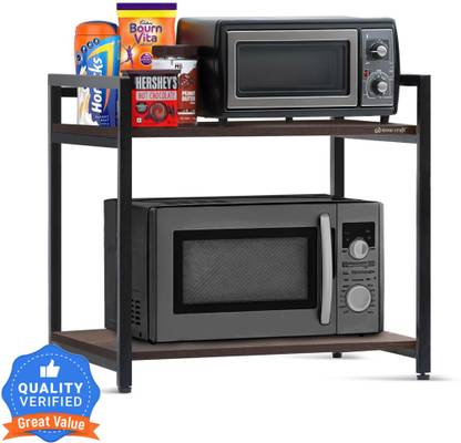 wow craft Containers Kitchen Rack Wood 2 Layer Multipurpose Shelf | Microwave Oven Stand, Storage Organiser (Brown)