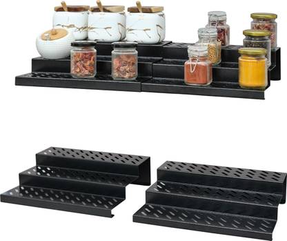 Livzing Containers Kitchen Rack Carbon Steel 3 Tier Expandable Spice Rack - Black – Expands 12.2 To 21.6”
