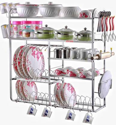 AVAIL Utensil Kitchen Rack Steel | Kitchen Dish Rack| Plate Cutlery Stand | Kitchen Wall Mount Rack |31 x 30 Inch