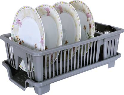 KUBER INDUSTRIES Dish Drainer Kitchen Rack Plastic Dish Drainer|Plastic Cutlery Holder|Drying Rack for Kitchen Utensils|Gray