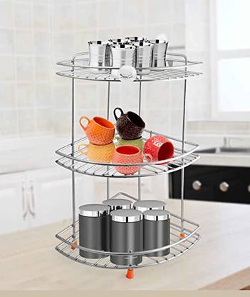 DEVRSHREE Containers Kitchen Rack Steel Corner Stand for Kitchen Multipurpose Storage Organizer(3 Layer)