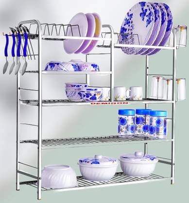 DEMIQON Utensil Kitchen Rack Steel 5 Shelves Dish Rack | Kitchen Wall Mount Rack | 31 x 30 Inch |