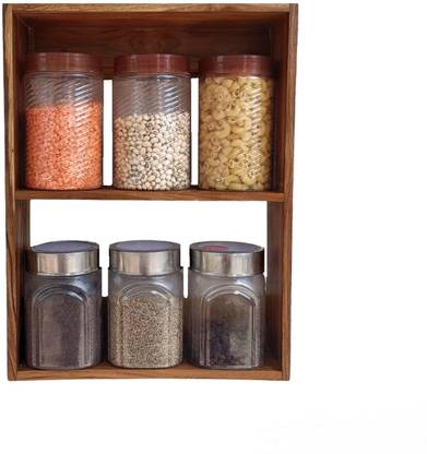 TEAKWOODKART Containers Kitchen Rack Wood Multipurpose Spice Jar/Bottle Storage Organiser/Rack/Shelf for Kitchen KR014