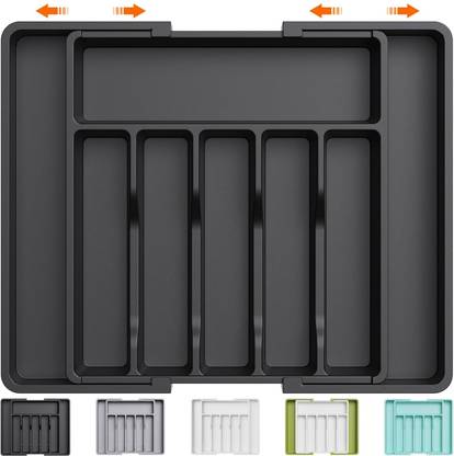 GRILAX Plate Kitchen Rack Plastic Silverware Drawer Organizer, Expandable Utensil Tray for Kitchen