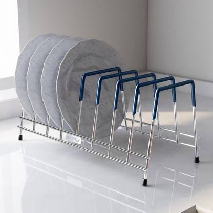 Plantex Plate Kitchen Rack Steel Stainless Steel ThaliStand/Plate Stand/Dish Stand/Utensil Rack/Kitchen Stand/Lid Organizer (8 Plates - Chrome)