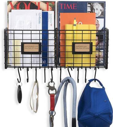 Indian Decor Containers Kitchen Rack Iron 28288 Organizer Wire Rack Wall Mountable with 10 Hooks