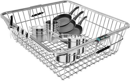 SMART SLIDE Dish Drainer Kitchen Rack Steel High Grade Stainless Steel 49 x 38 CM Dish Drainer / Utensil Drainer Kitchen Rack / Bartan Basket / Utensil / Vessel Drying Rack