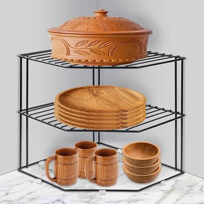 Plantex Utensil Kitchen Rack Steel Stainless Steel Multipurpose 3-Tier Kitchen Corner /Storage
