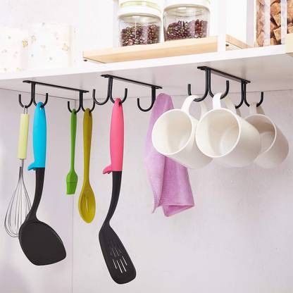 Soaring Containers Kitchen Rack Iron Cabinet Hook Mug Holder Hanging Wall Mounted 12 Coffee Cup Stand (Pack of 3)