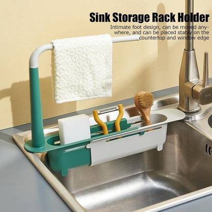 ZWINKO Containers Kitchen Rack Plastic Telescopic Sink Storage Rack, Adjustable Telescopic 2-In-1