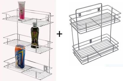 Somkala Containers Kitchen Rack Steel presents a combo pack of 3 lyare container rack + 2 layer kitchen and washroom