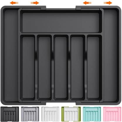 AQUABUCKET Cutlery Kitchen Rack Plastic Silverware Drawer Organizer, Expandable Utensil Organizer for Kitchen Drawers