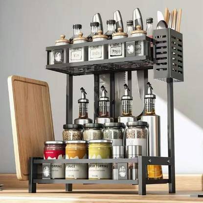 Deoxys Containers Kitchen Rack Steel Spice Rack Organizer Condiment 2-Tier Bathroom Shelf Organizer Countertop