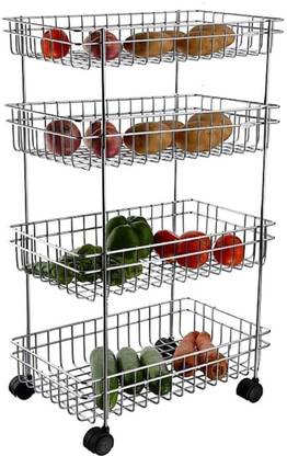 Premsakhi Dish Drainer Kitchen Rack Steel Stainless Steel Kitchen Rack 4 Layer Kitchen Fruit Vegetable Trolley
