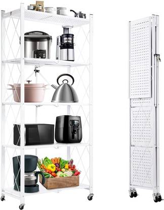 ABOUT SPACE Containers Kitchen Rack Iron Foldable Kitchen Storage Rack-5 Tier Space Saving Metal Stand with Caster Wheels