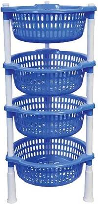 AJISHA Fruits/Vegetables Kitchen Rack Plastic World Multipurpos Use Basket Rack Stand for Fruit and Vegetables (Round, 4 Tyre)